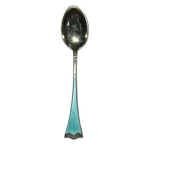 Enamel Demitasse Spoon Sterling Silver Kronesolv J Tostrup Norway Vintage - Picture 3 of 13